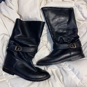 Black Women's Mid-Calf Heeled Boots with Buckle